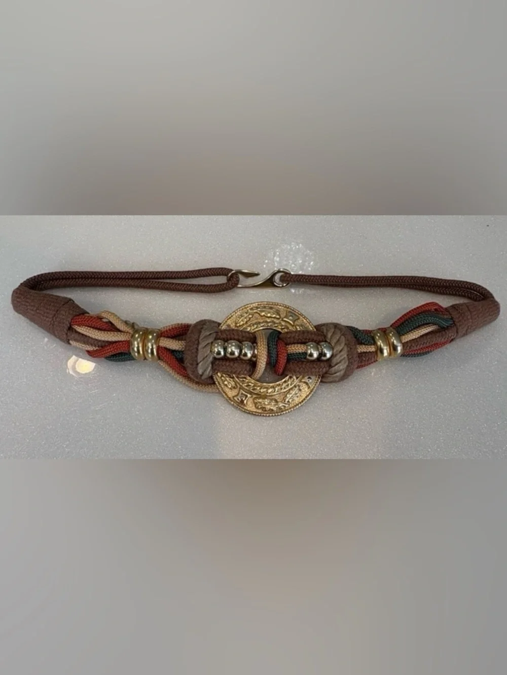Vintage 70’s 80’s Belt Braided Multicolor Gold Accents Eccentric Grandma Chic